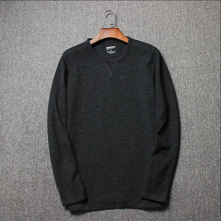 

Men Solid Waffle shirt Men Casual Solid Casual O-neck Long Sleeve Sweatshirt Top Clothing