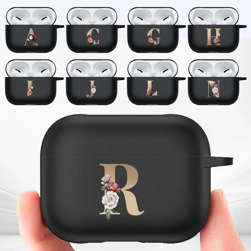 

For Apple AirPods Pro Matte Earphone Case - Flower Golden Letter Pattern Earphone Sleeve High Quality Soft Silicone Cases