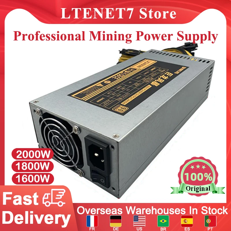 

Новинка 2021, блок питания для майнинга ETH 2000 Вт/1800 Вт/16000 Вт, вход 180-240 в, 10x6 контактов, эффективность 90% для сервера майнинга биткоинов BTC
