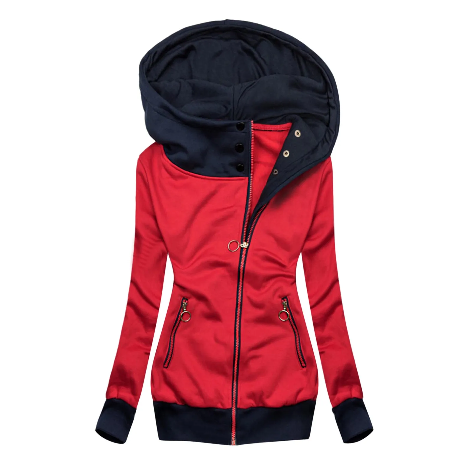 

Women Jacket Coat Winter Fashion Jacket Zipper Pocket Turtlneck Sweatshirt Long Sleeve Hooded Coat Windbreaker Outwear D102#