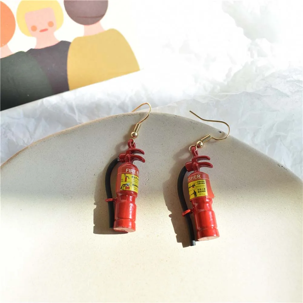 Personality Creative Simulation Fire Extinguisher Model Earrings Female Fun Punk Style Temperament Pendant Accessories | Украшения и