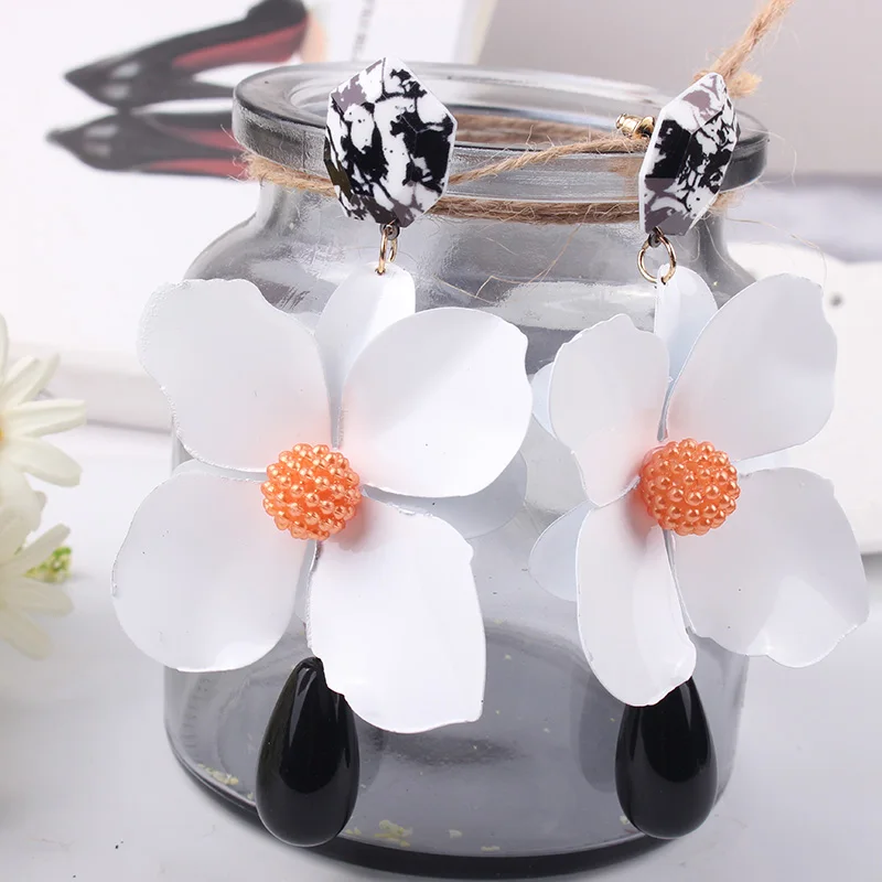 Женские винтажные серьги LUBOV большие с натуральным камнем в богемном стиле