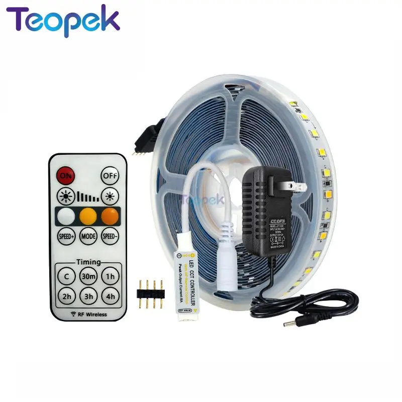 Набор светодиодных лент 5 м 2835 CCT, гибкая лента с регулируемой цветовой температурой 120d/M или 180d/m + контроллер времени RF + источник питания 12 В Набор светодиодных лент 5 м 2835 CCT, гибкая лента с регулируемой цветовой температурой 120d/M или 180d/m + контроллер времени RF + источник питания 12 В