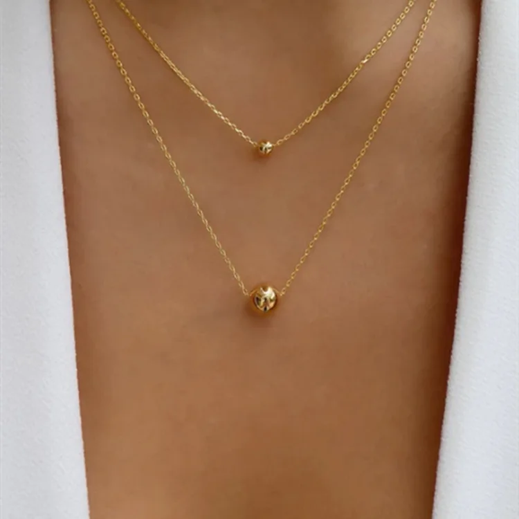 

RBXC Fashion Simple Style Round Bead Pendant Double Necklace, Ladies Alloy Double Necklace, For Girlfriend Necklace Gift