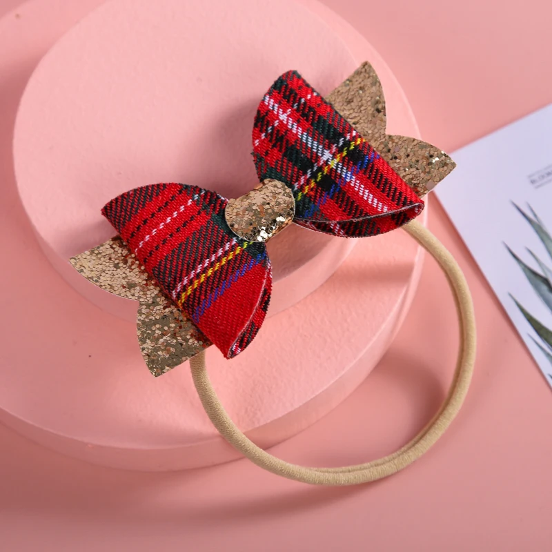 Повязка на голову для девочек 12 шт./лот 4 дюйма красно-черная в клетку с бантом