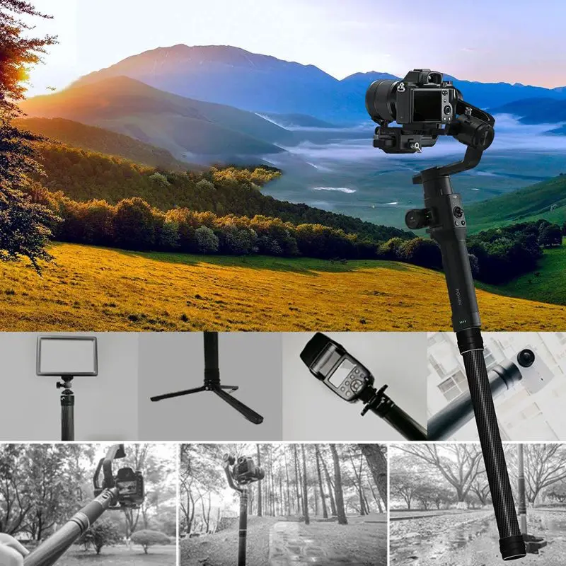 

35cm Portable Carbon Fiber Bar Handheld Extension Rod Stick for D-JI Ronin-S Gimbal Stabilizer 1/4'' 3/8" Screws