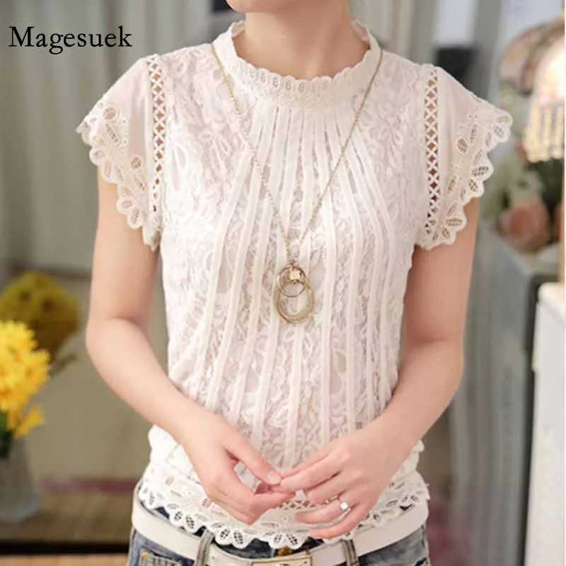 Короткий рукав стойка воротник элегантные женские топы 2020 Женская белая