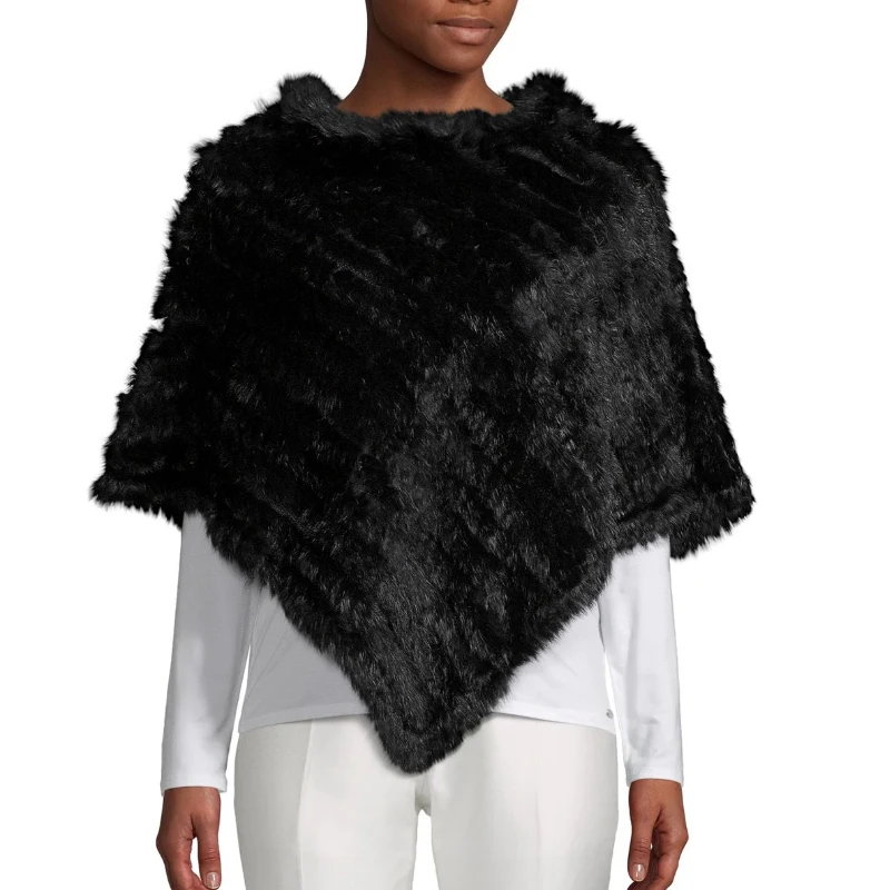 Женский вязаный пончо из натурального кроличьего меха треугольная накидка