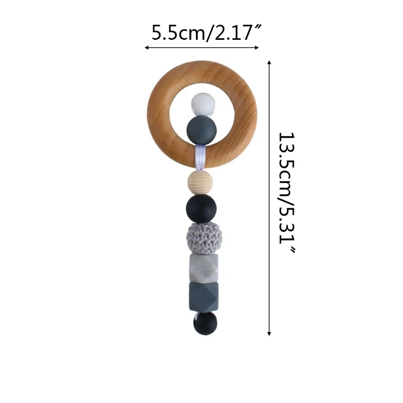 

Baby Beech Wooden Circle Teether Newborn Shower Gifts Infants BPA Free Silicone Beads Teething Soother Molar Toys