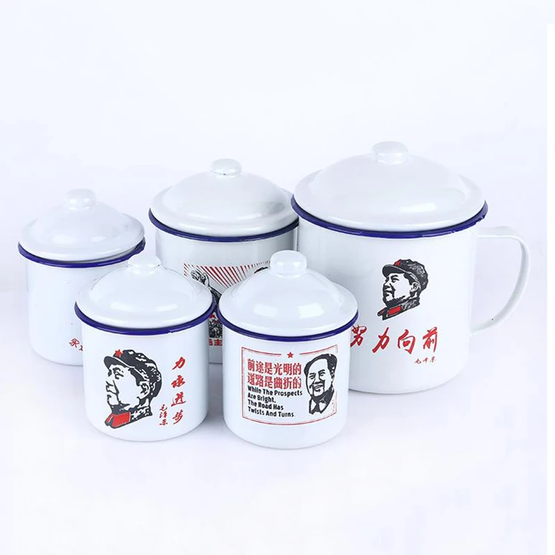 Винтажная чашка с эмалью в стиле ретро ностальгическая белая крышкой креативная