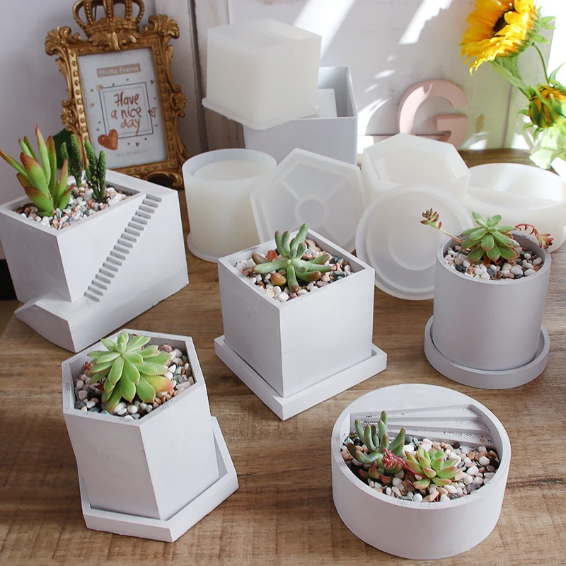 Силиконовые формы для бетона цемента горшки DIY круглый ящик комнатных растений
