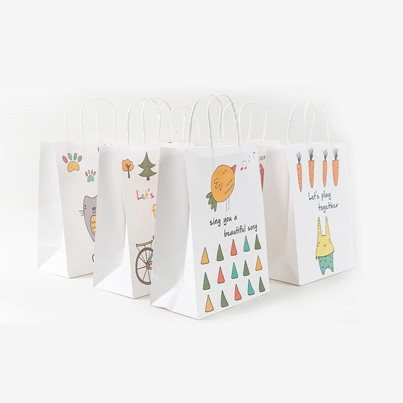 10Pcs Kawaii Cartoon Kraft Paper Bag White Shopping Bags with animal house DIY Multifunction Recyclable With Handles | Дом и сад