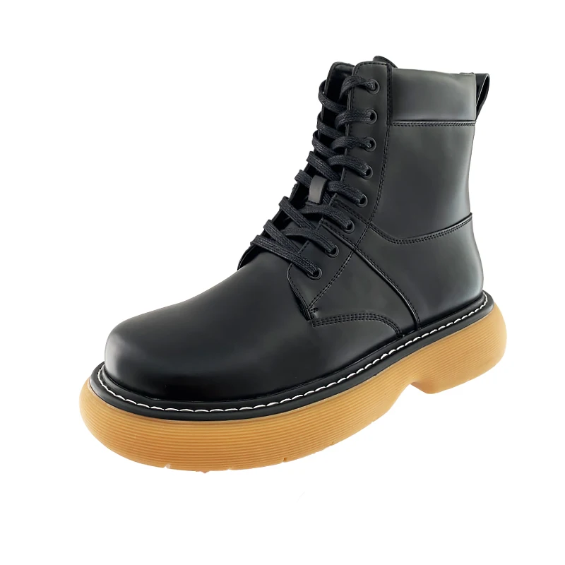 Bmante Men Casaul Shoes Height Increasing Leather Men's Sneaker Platform Lace-Up Male Shoes Gothic Owen Black Boots