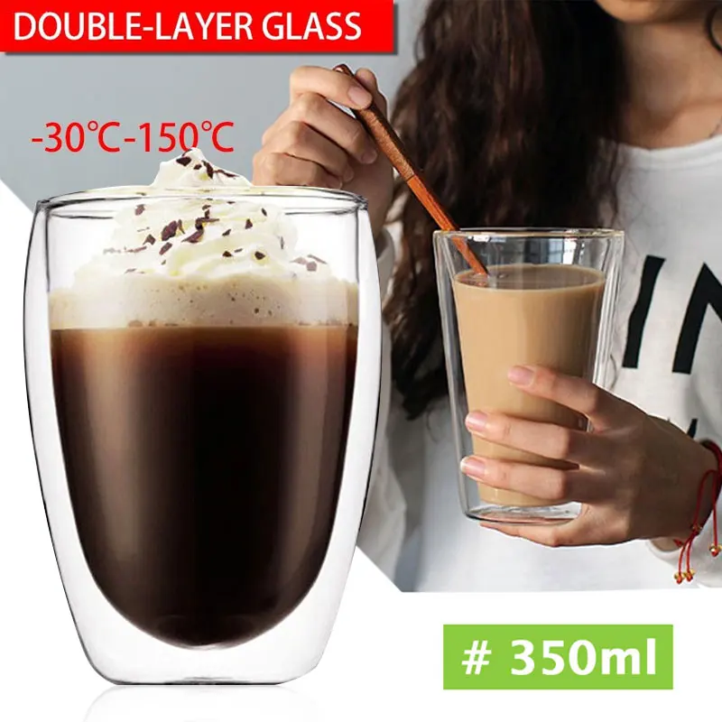 Milk Beer Container Tea Cup Coffee Mugs Glass 80-600ml Dining Bar Glassware Drinks Clear Double Wall | Дом и сад