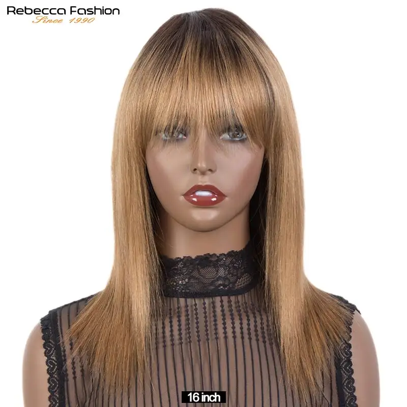 Blonde Straight Wig With Bangs Brazilian Remy Ombre Blonde Straight Human Hair Wigs Pre Plucked For Women Rebecca Straight Wig