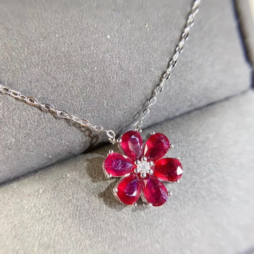 

MeiBaPJ модное ожерелье с натуральным рубином и подвеской в виде цветка из натурального серебра 925 пробы с красным камнем, изящные свадебные ук...