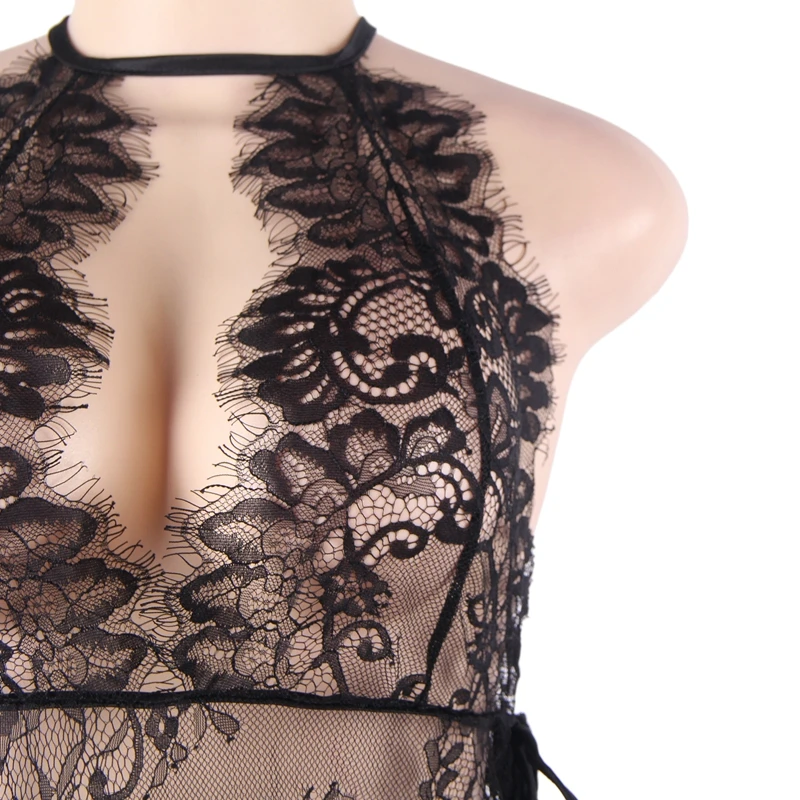 

Ohyeahlover Lace-up Sexy Babydoll Backless Floral Lingerie Transparent Split Long Dress Sheer Women Erotic Sleepwear RL80969