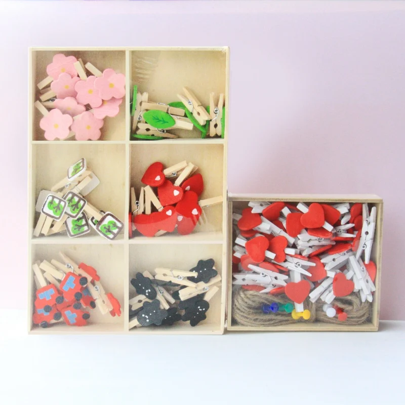 Мини красочные сердце деревянный зажим офисные принадлежности фото Памятка крюк