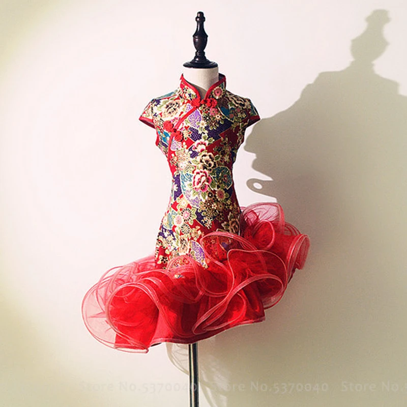 Ципао для девочек вечернее платье принцессы Детский костюм выступления на сцене