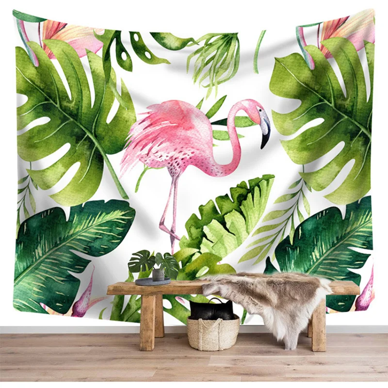 Гобелен в виде фламинго настенная ткань зеленые кактусы настенные украшения