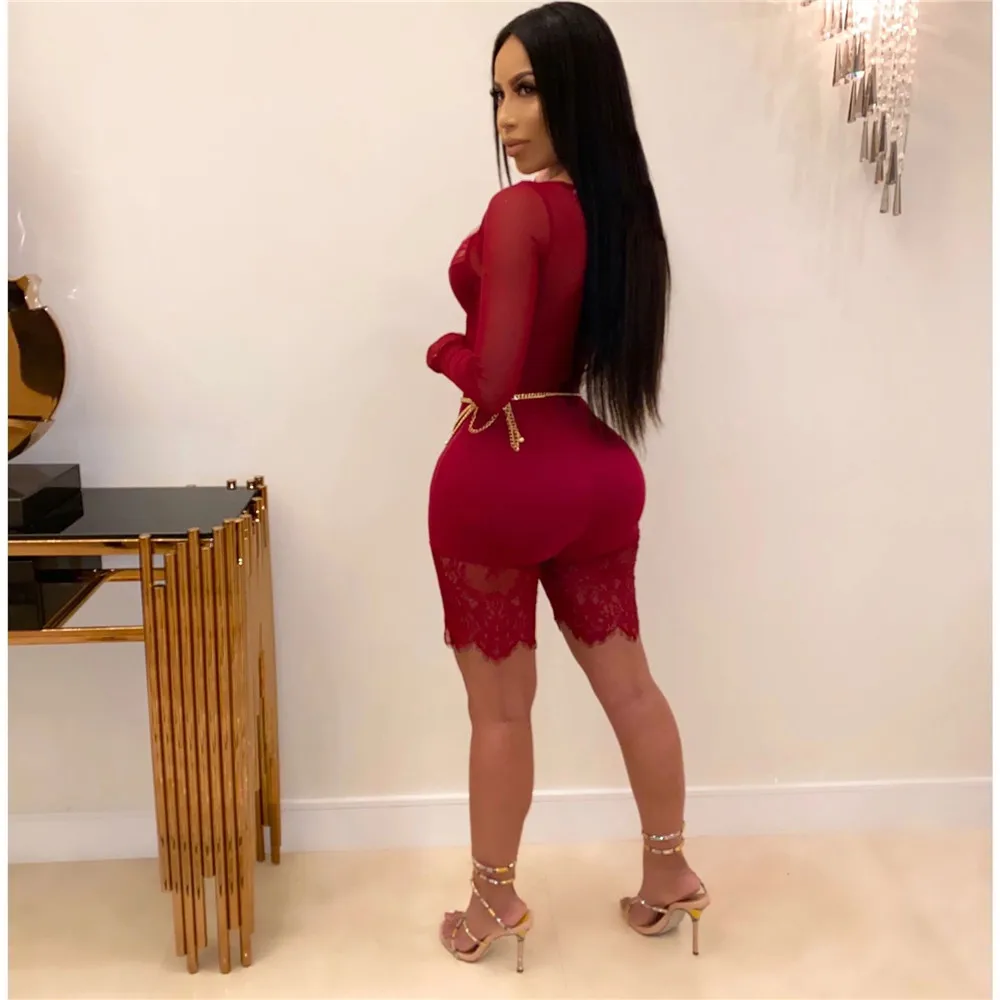 Женское Кружевное боди в стиле пэчворк сетчатый облегающий короткий комбинезон