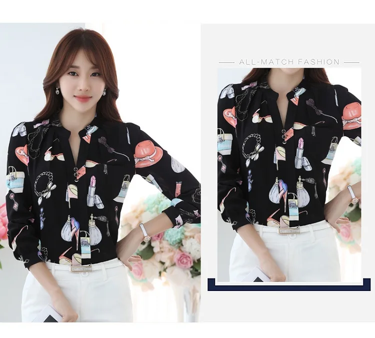 с отложным воротником на пуговицах шифоновые рубашки 2018 модная черно белая