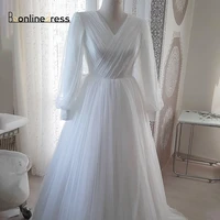 white elegant long muslim marriage dress applique arabic lantern sleeve a line moroccan wedding dress tulle pleated bridal dress