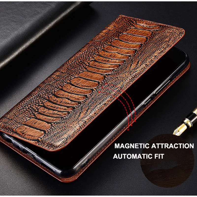ostrich genuine leather case for xiaomi poco f1 f2 f3 c3 m2 m3 x2 x3 nfc pro magnetic cases flip cover free global shipping