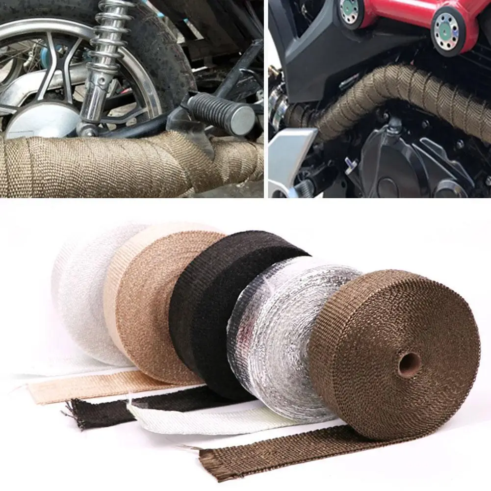 

5 м рулон стекловолоконной тепловой выхлопной тепловой ленты для мотоцикла, Трубная Тепловая оберточная лента, тепловая защита с завязками