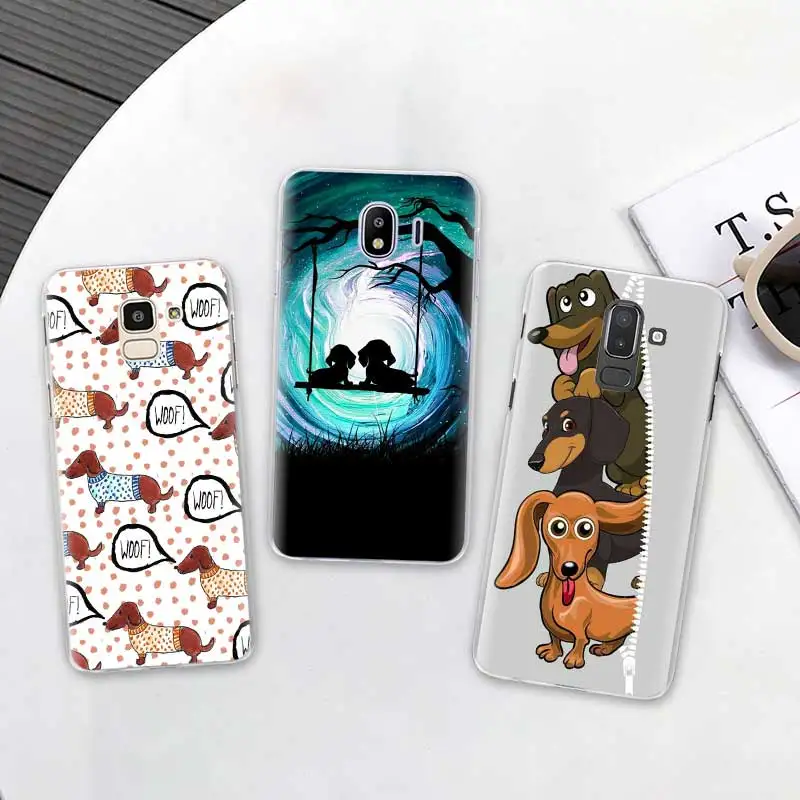 Dachshund Doxie Цветок Собака Щенок Чехлы для samsung Galaxy J4 Plus J6 Plus J8 J3 J5 J7 J5 Prime жесткий чехол