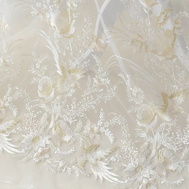 

High Quality Bird Embroidery Lace Fabric For Wedding Dress Handmade Diy Fabric Clothing Costume Designer Fabric