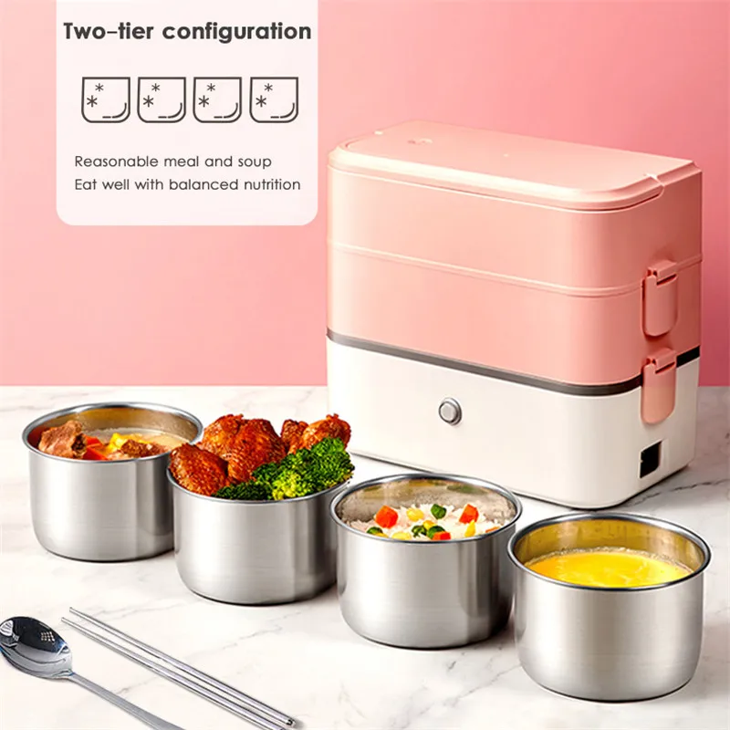 

Electric Heating Lunch Box Mini Rice Cooker 2 Layers Soup Porridge Cooking Machine Food Steamer Meal Heater Warmer