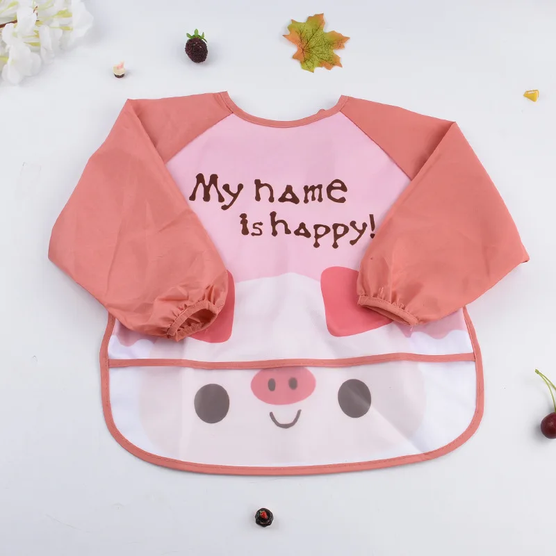 D New Baby Bibs Toddler Baberos Bavoir Animals Waterproof Long Sleeve Apron Cartoon Children Feeding Smock Bib Baby Stuff - Цвет: D