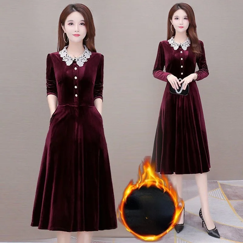 

Женское бархатное платье средней длины, с длинным рукавом