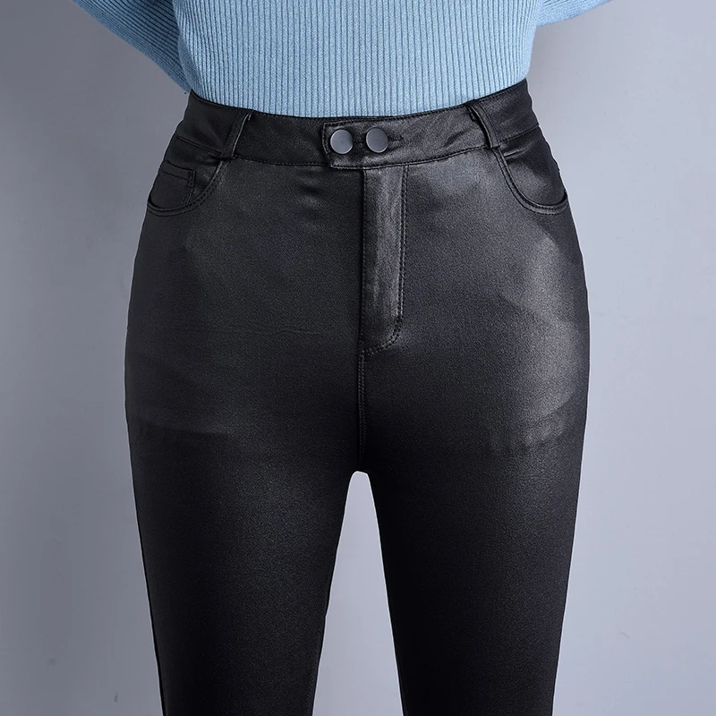 Облегающие кожаные брюки осень зима штаны сексуальные женские новые эластичные