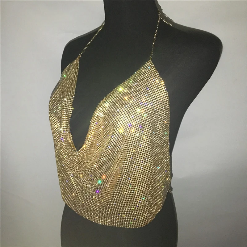 Женский укороченный топ с бриллиантами весенний однотонный жилет перфорацией