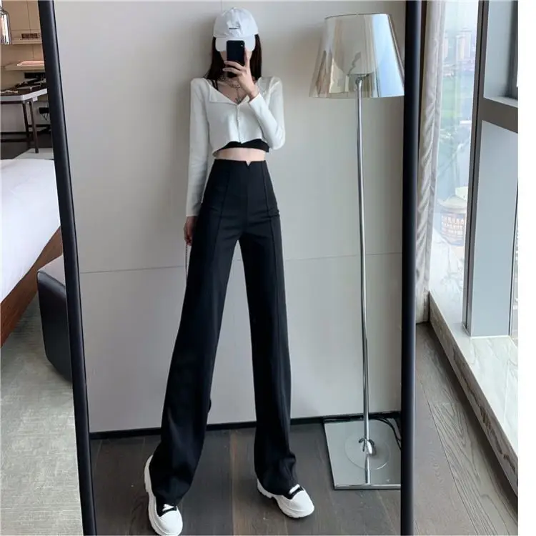 

2021 Trousers New Hong Kong Style Fashionable Wide Leg Pants Casual Mopping Suit Pants High Waist Drooping Commuter Women