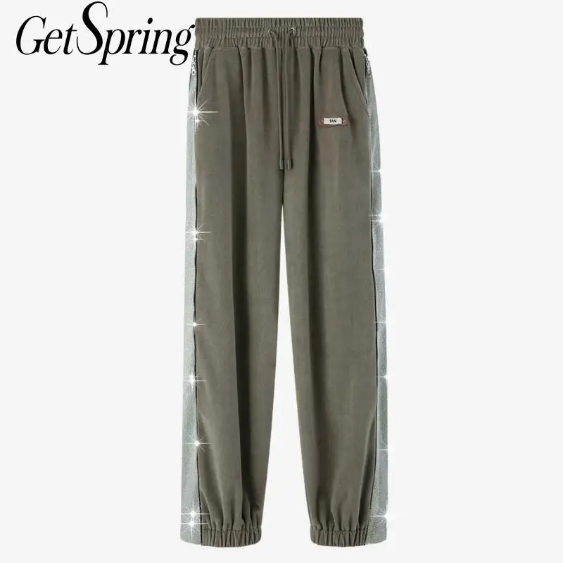 

Getspring Women Pants Capris Diamond Velour High Waist Pants Women Vintage Casual Baggy Pants Autumn Winter Trousers Women 2020