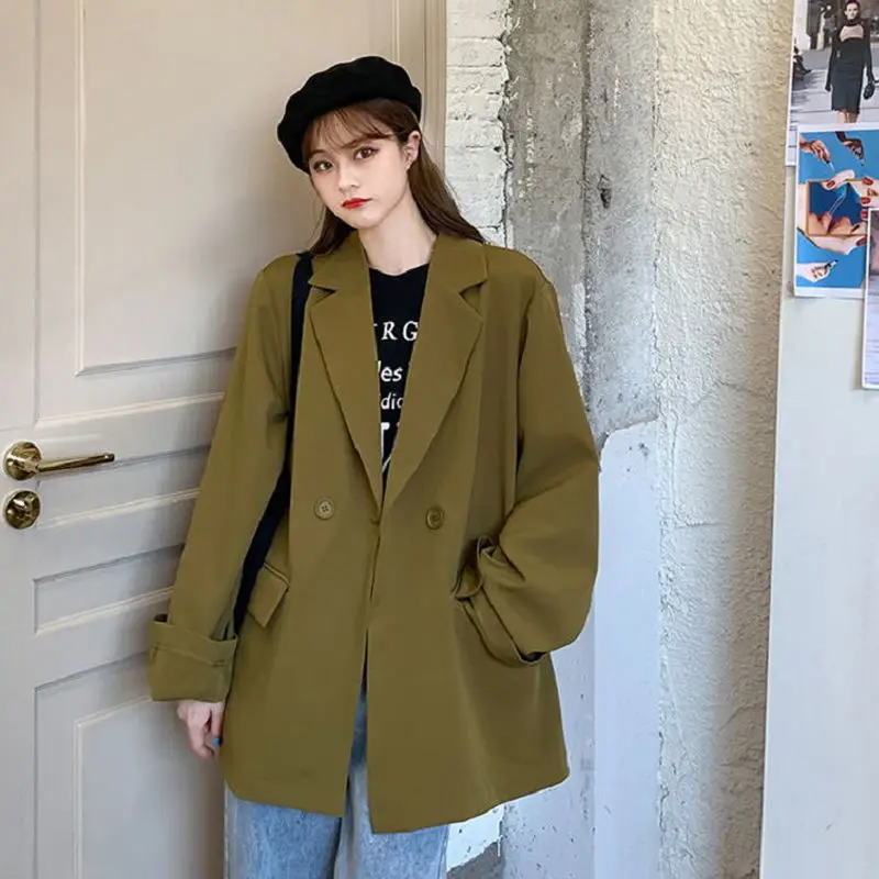 

Blazers Womens Solid Oversize Notched Streetwear Bf Casual Coats Korean Style Fashionable Chic Tops Female Outwear Spring Autumn