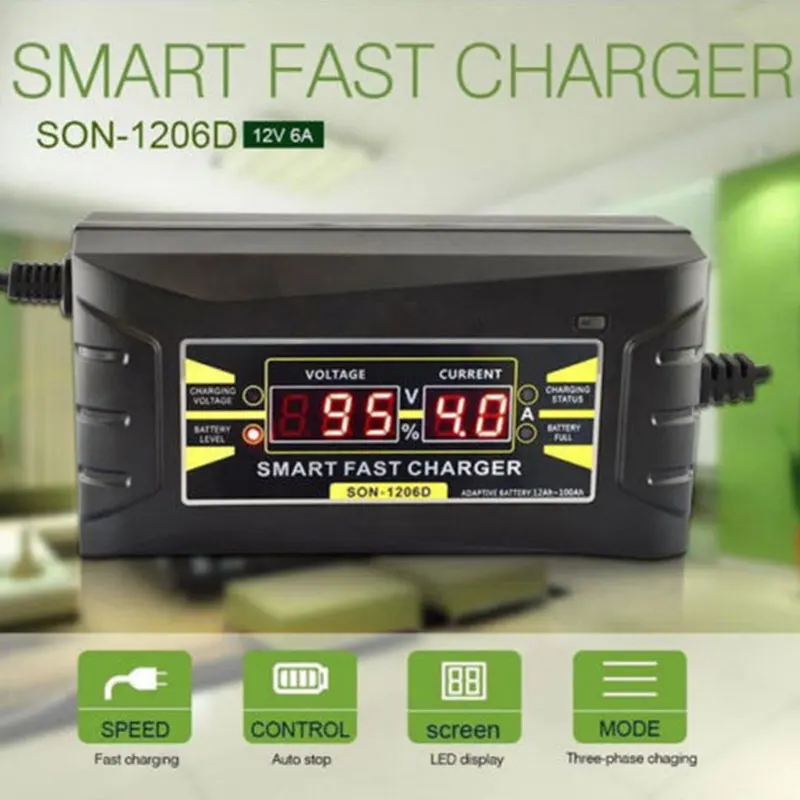 

Smart Chargers 12V/6A Fast Automobile Intelligent Battery Automatic Battery Charger Battery Automobile Power Supply