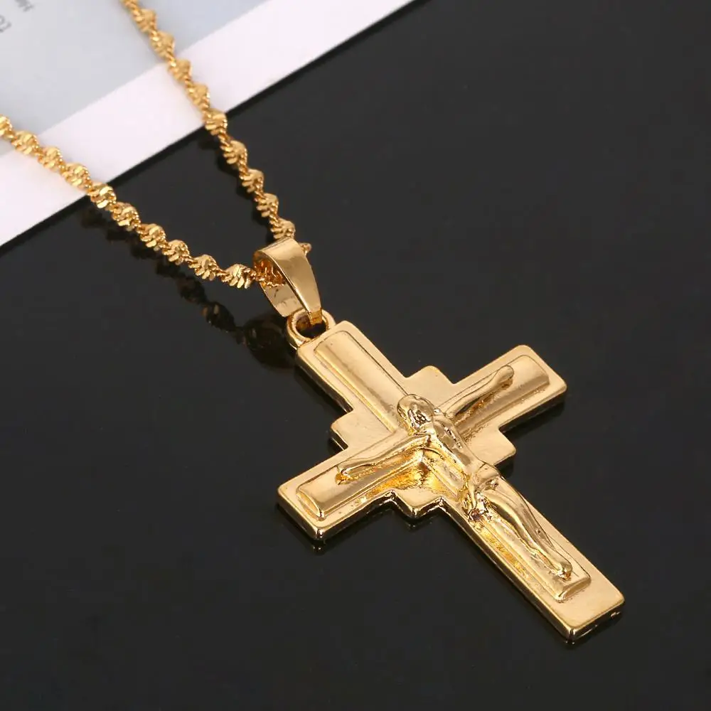 Золотой цвет крест кулон ожерелье распятие INRI Jesus мужчины католический