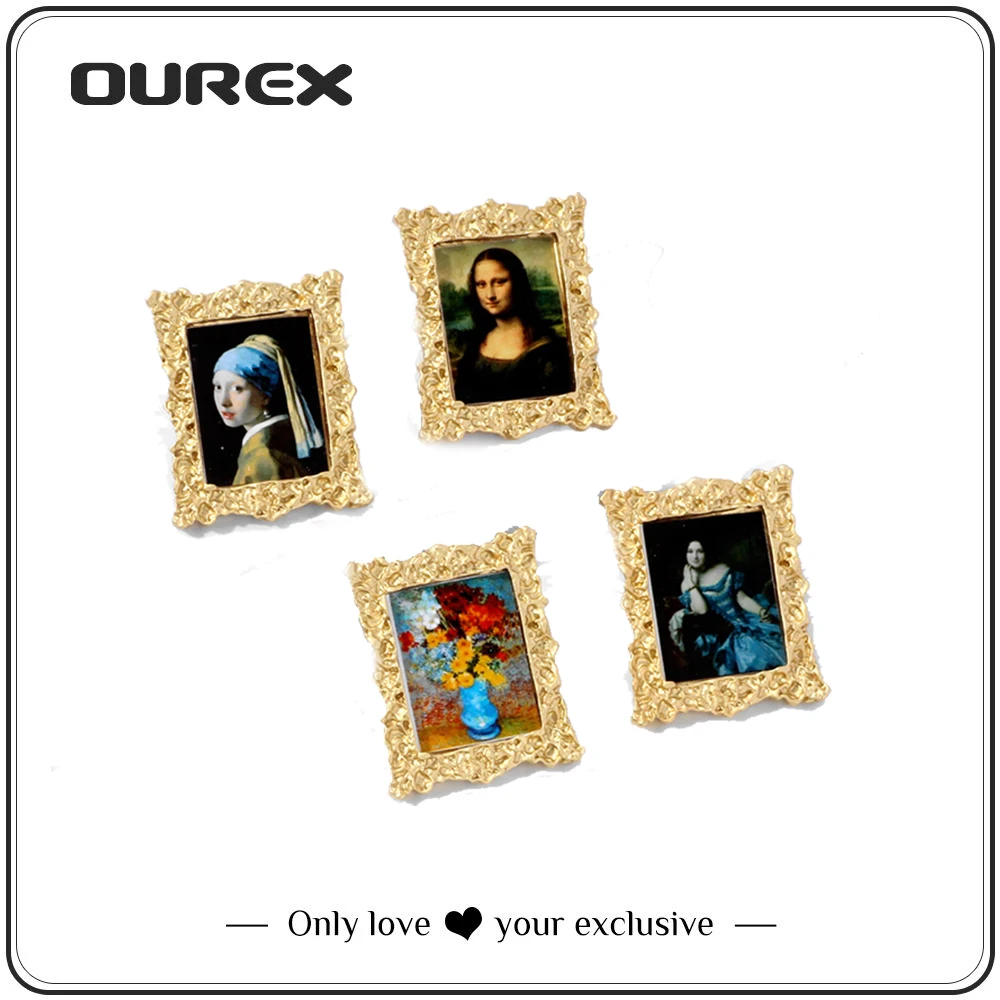 

OUREX Vintage Gold Geometric Mona Lisa Girl With A Pearl Earring Sunflower Amalia de Llano Painting Aesthetic Earrings For Women