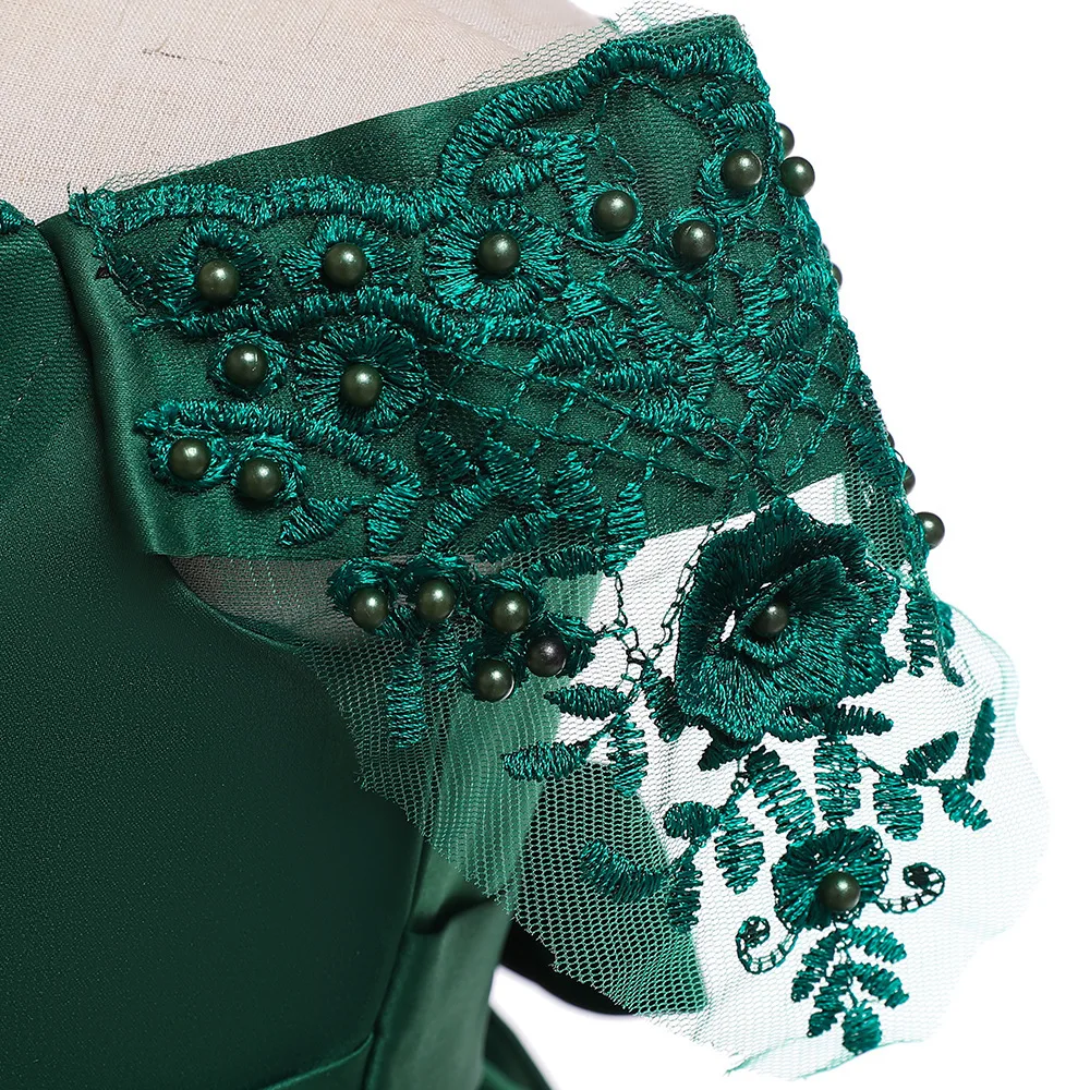 Children Beaded Puffed Evening Dress Girl Catwalk Party Wear Knee Length Blue Pink Grey Red Green Christmas Pageant | Детская одежда и