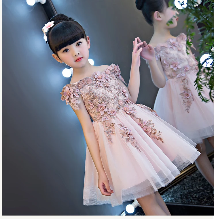 Glizt/свадебное платье с открытыми плечами для девочек; вечерние платья принцессы из тюля с аппликацией из бисера; платье для первого причастия для девочек
