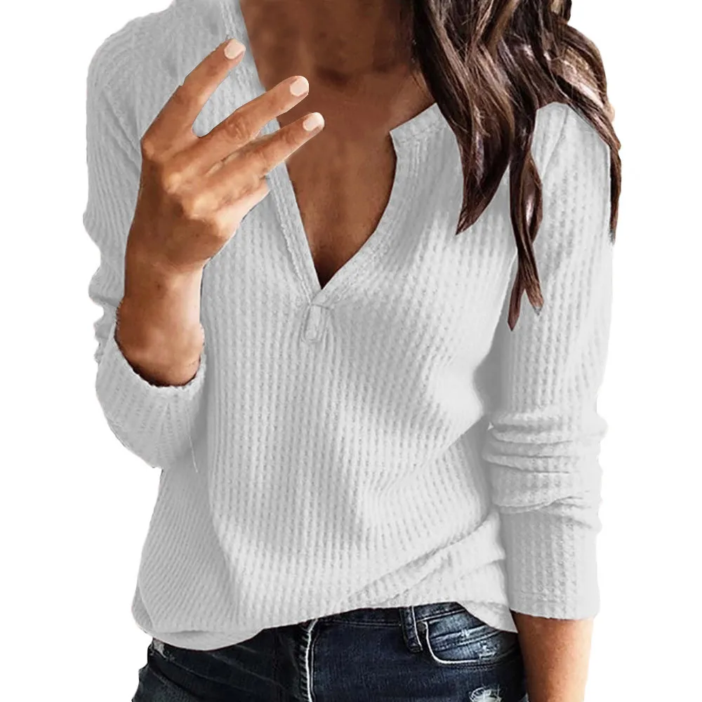 Женская длинная рубашка с v образным вырезом зимняя Свободная блузка длинным