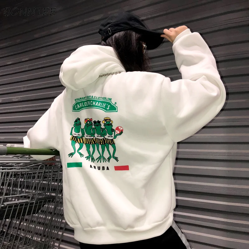 

Hoodies Women Cartoon Kawaii Hip Hop Simple Hooded Trendy Students Korean Style Harajuku Womens Thicker Warm Hoodie Streetwear