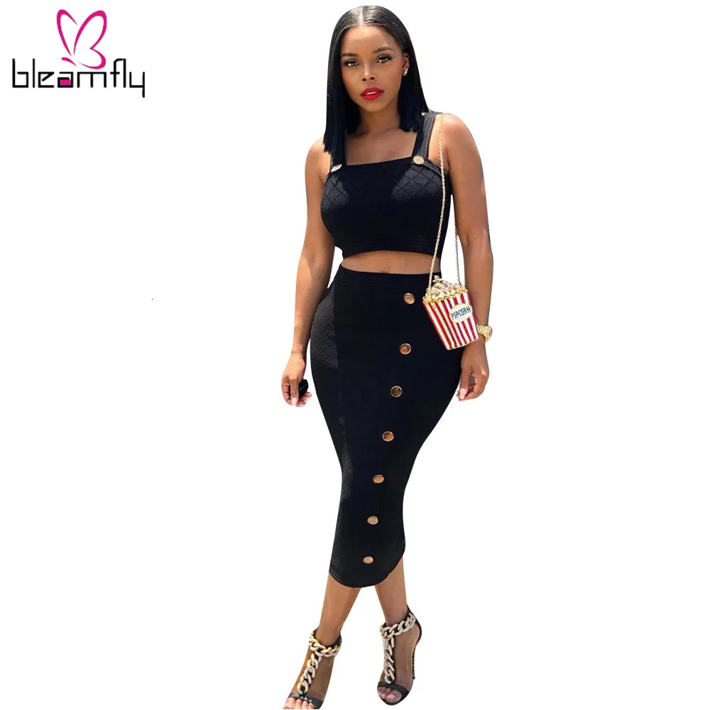 Новинка женский летний костюм на бретелях без рукавов футболка топ и кнопка миди