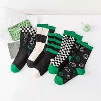 menwomen classic color block board plaid cotton socks autumn and winter smiling face striped sports skateboarding stockings