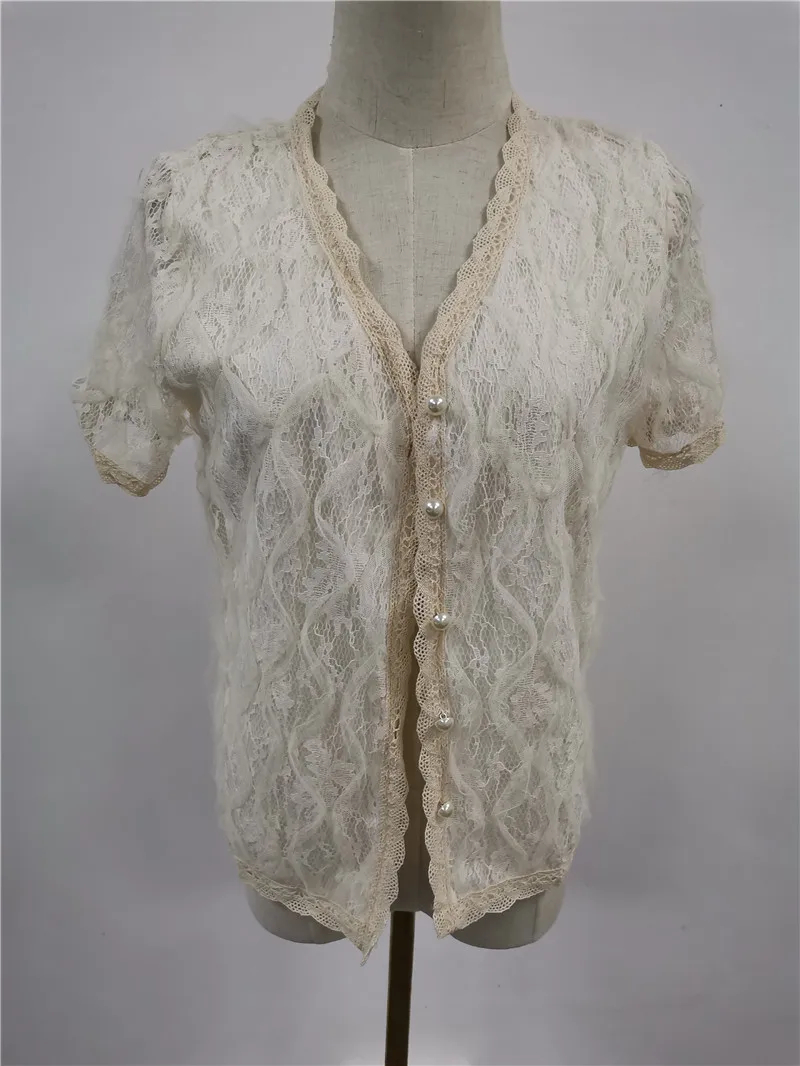Винтажная блузка RUGOD Женская однотонная кружевная короткая с V образным вырезом