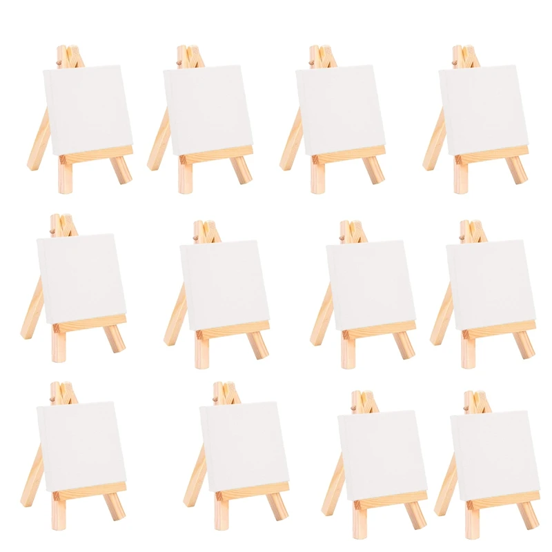

24 набора художников 5 дюймов мини-мольберт + 3 дюйма X3 дюйма мини холст Набор Живопись ремесло DIY чертеж маленький стол мольберт подарок